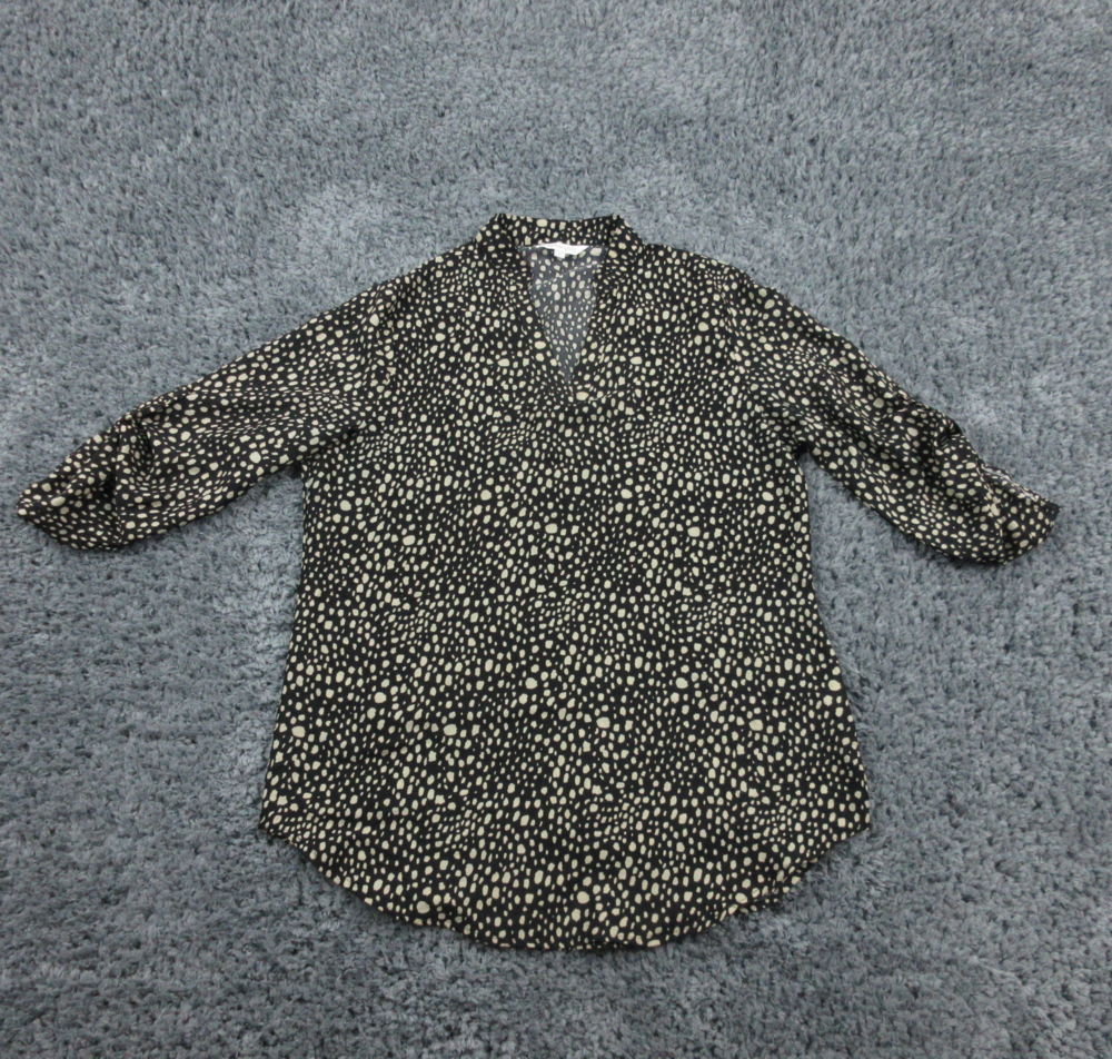 Amaryllis Shirt Womens XL Black Beige Geometric Long Sleeve Roll Tab